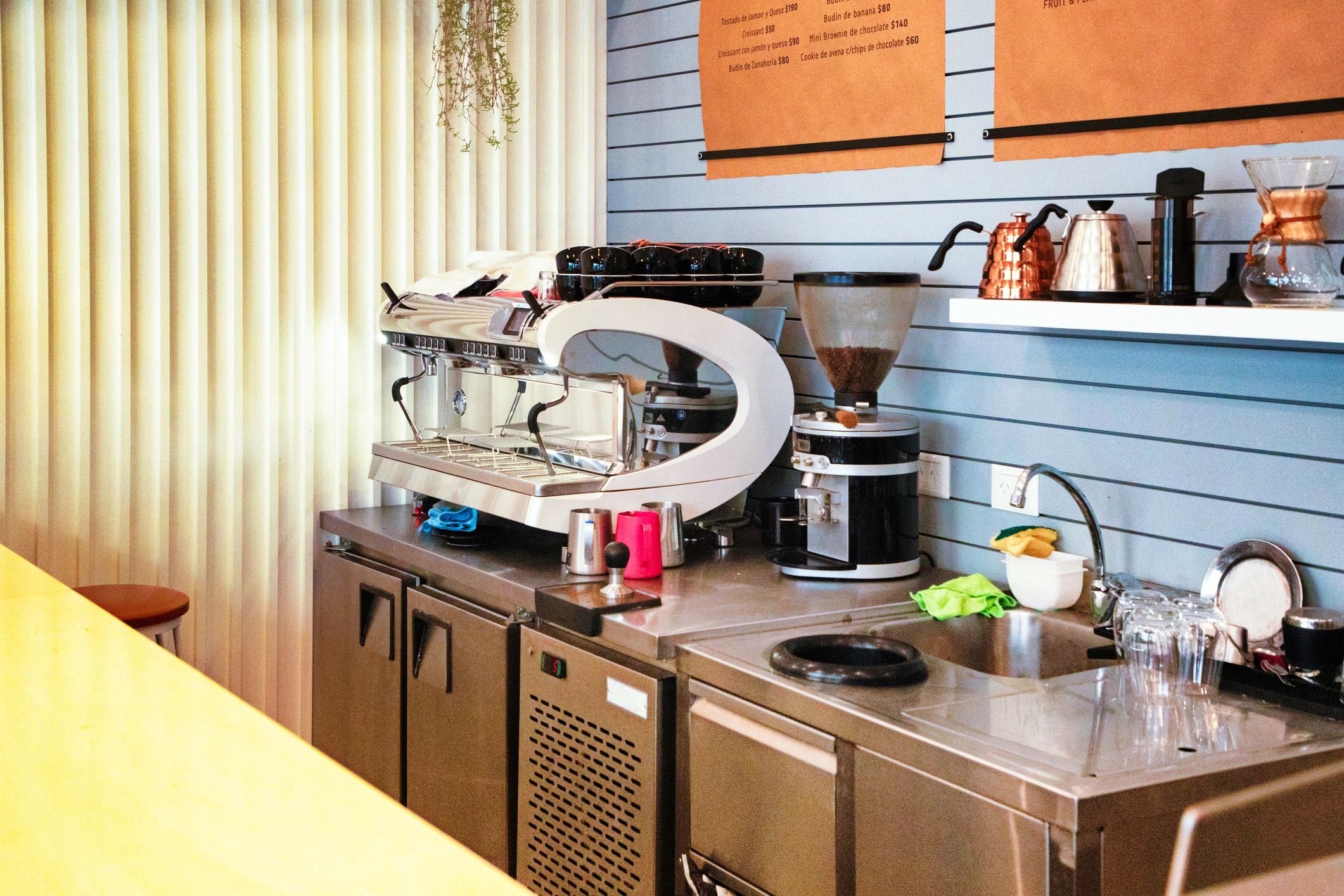Coffee counter with equipment in a small cafe
