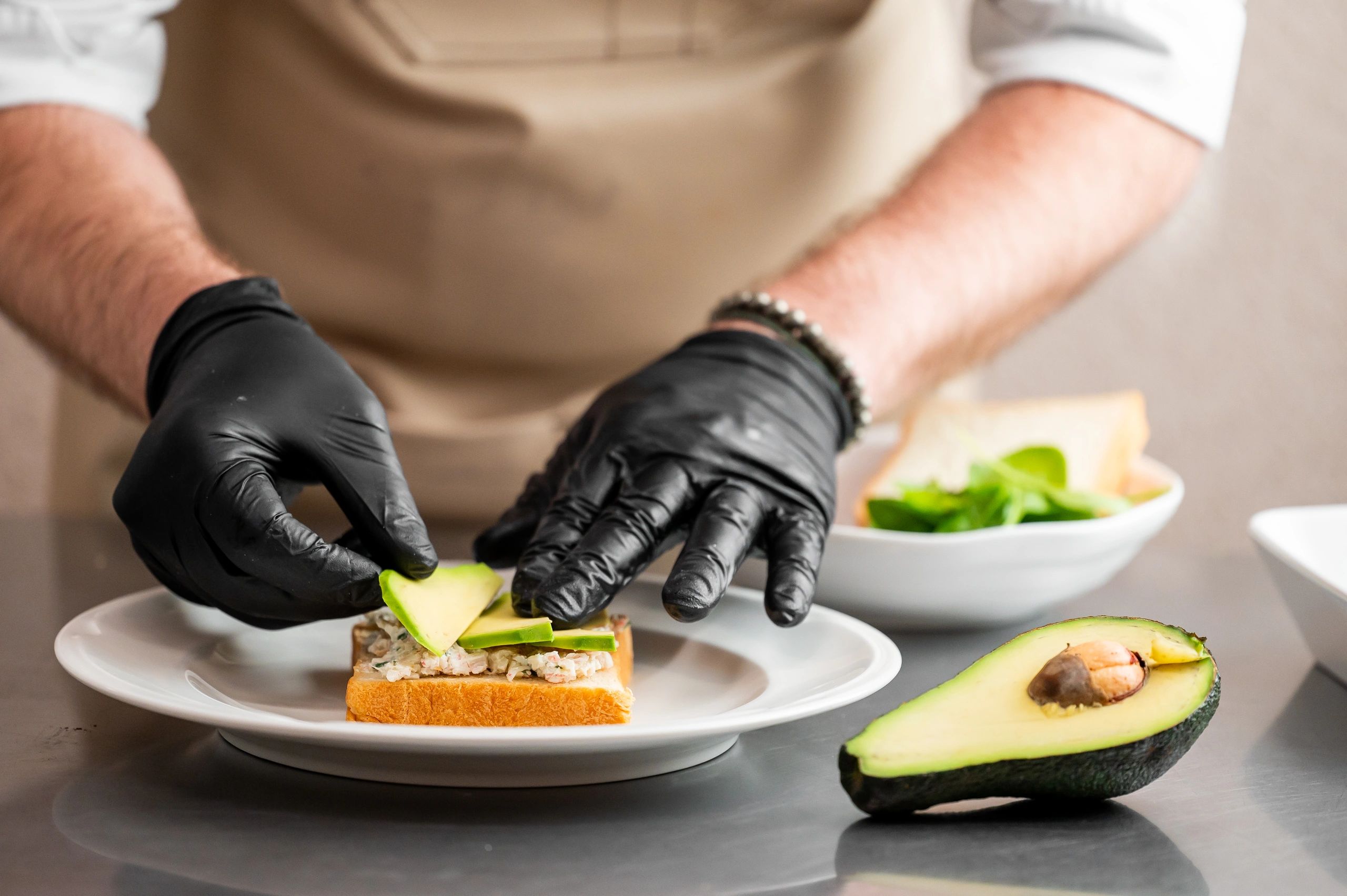Fresh cafe food being carefully prepared