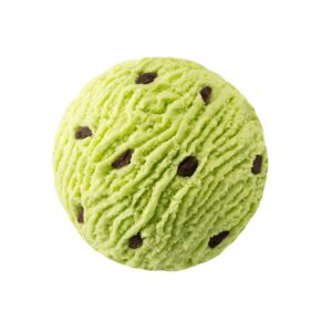 Pistachio mint green ice cream scoop ball with chocolate pieces